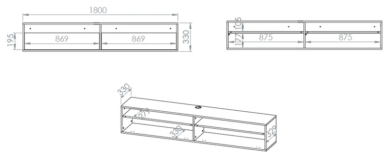Hängender TV-Schrank Heggers mit zwei Klappen und Nischen, 180 cm, Eiche Mavelie