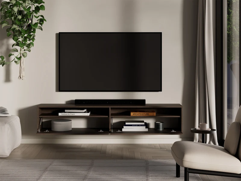 Hängender TV-Schrank Heggers mit zwei Klappen und Fächern, 180 cm, Eiche Dunin