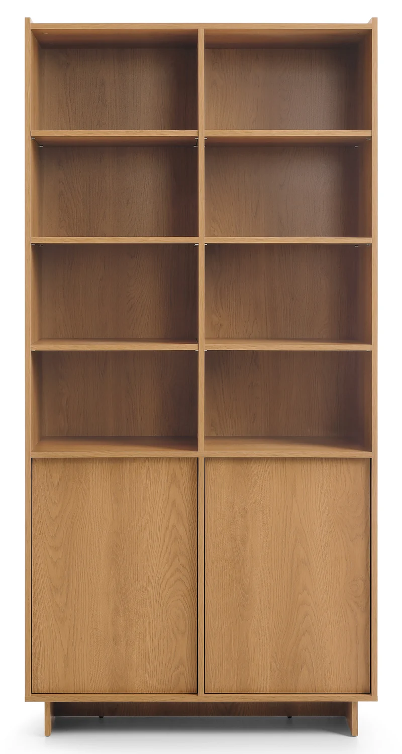 Zweittüriges Regal Yasumi mit Regalböden, 98 cm, Karamelleiche