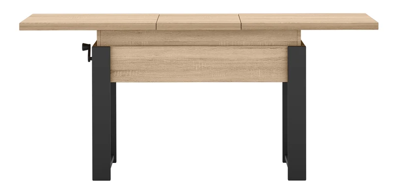 Ausziehbarer Couchtisch Hugo 120(157)x67 cm Sonoma-Eiche mit schwarzen Beinen