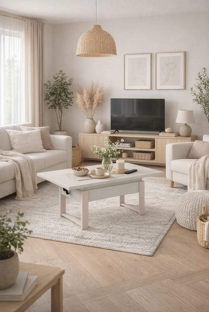Ausziehbarer Couchtisch Hugo 120(157)x67 cm in Alpenweiß mit Kaschmir-Beinen