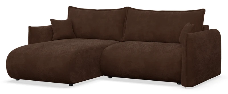 Ecksofa mit Schlaffunktion Cushi, L-förmig, linksseitig, mit Stauraum, brauner Chenille-Bezug
