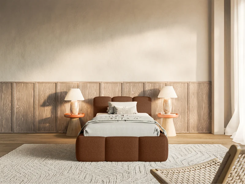 Polsterbett 90x200 cm Cloudy Low Kupfer Chenille wasserabweisend