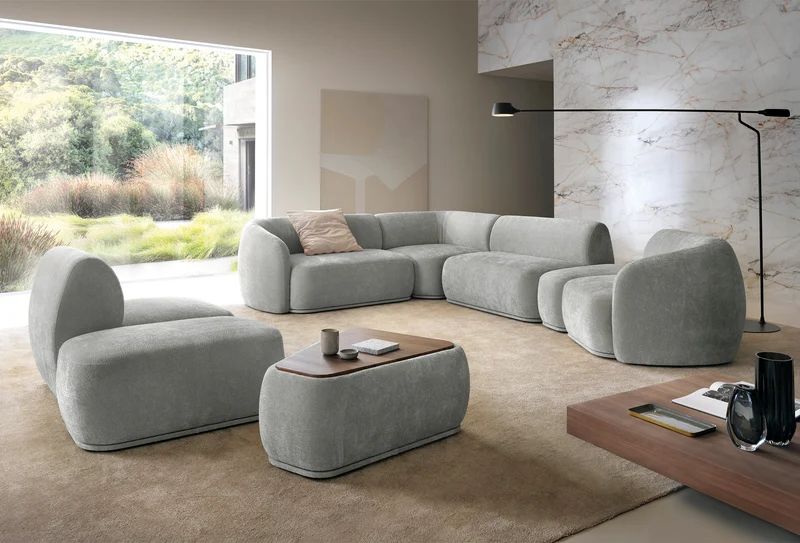 Modulares rechteckiges Pouf Bommo in grauem Chenille
