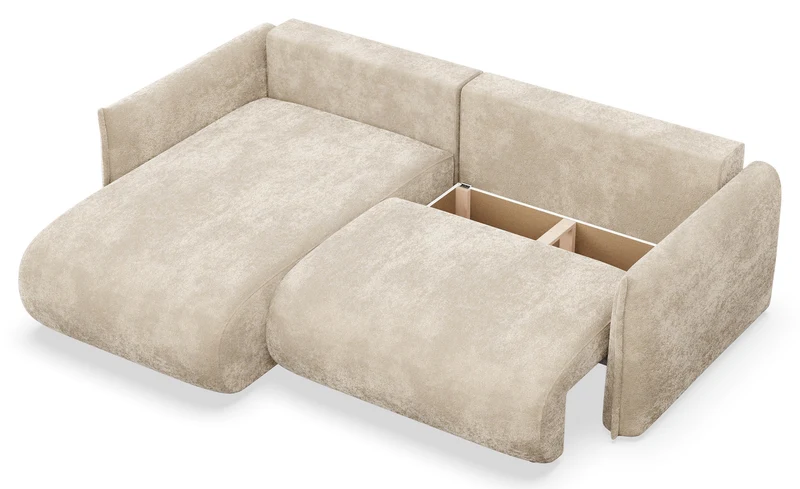 Ecksofa mit Schlaffunktion Cushi, L-förmig, linksseitig, mit Stauraum, beige Chenille