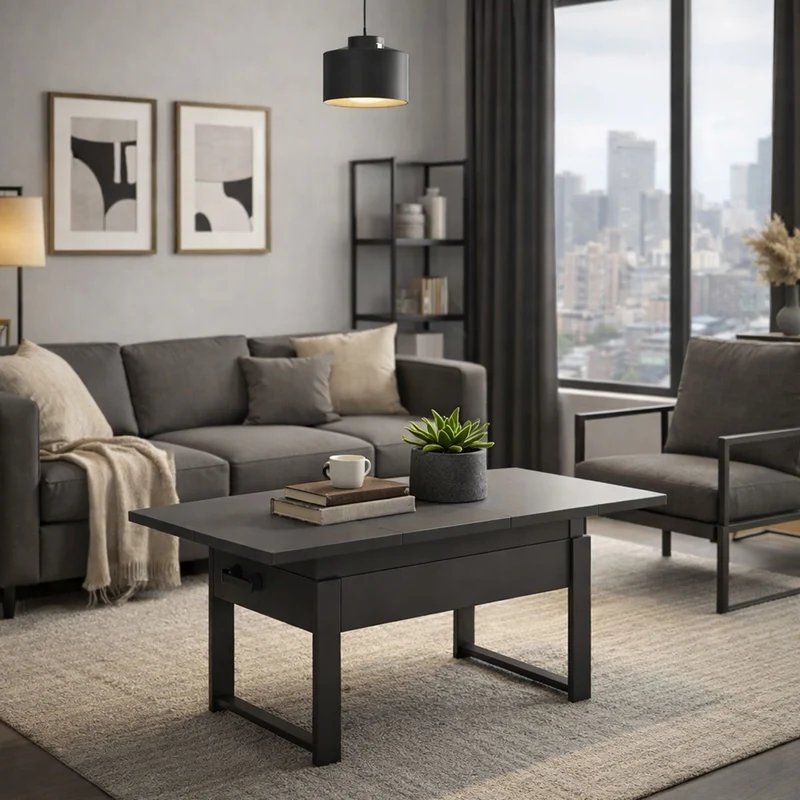 Ausziehbarer Couchtisch Hugo 120(157)x67 cm grau diamantmuster mit schwarzen Beinen