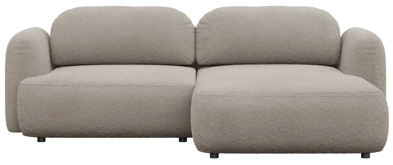 Ecksofa mit Schlaffunktion Tvoya L-förmig, rechtsseitig, grau-beiges Bouclé