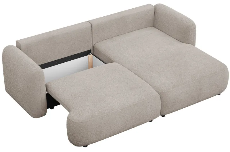 Ecksofa mit Schlaffunktion Tvoya L-förmig, rechtsseitig, grau-beiges Bouclé