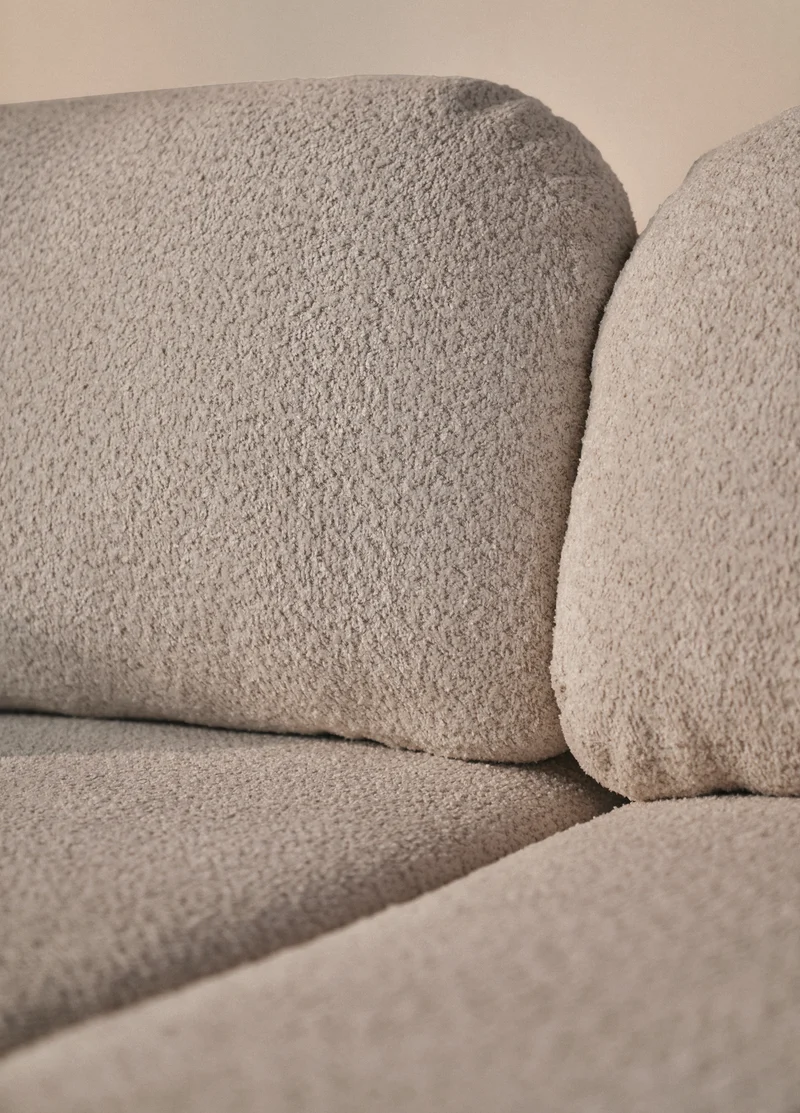 Ecksofa mit Schlaffunktion Tvoya L-förmig, rechtsseitig, grau-beiges Bouclé