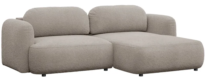 Ecksofa mit Schlaffunktion Tvoya L-förmig, rechtsseitig, grau-beiges Bouclé