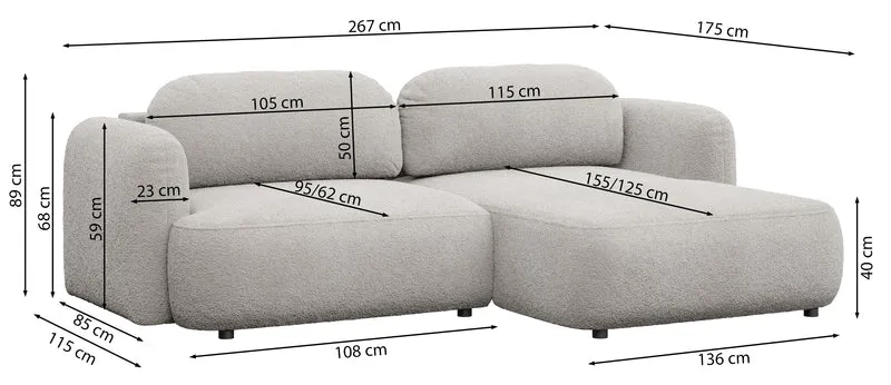 Ecksofa mit Schlaffunktion Tvoya, L-förmig, linksseitig, hellbeige Bouclé