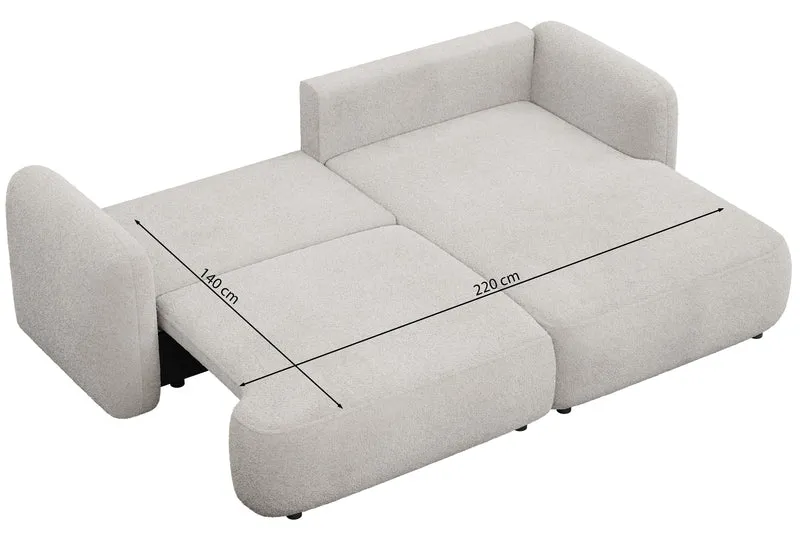 Ecksofa mit Schlaffunktion Tvoya, L-förmig, linksseitig, hellbeige Bouclé
