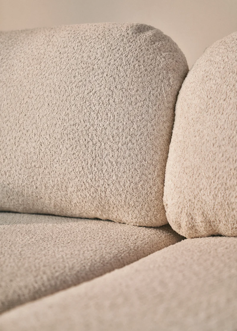 Ecksofa mit Schlaffunktion Tvoya, L-förmig, rechtsseitig, hellbeige Bouclé