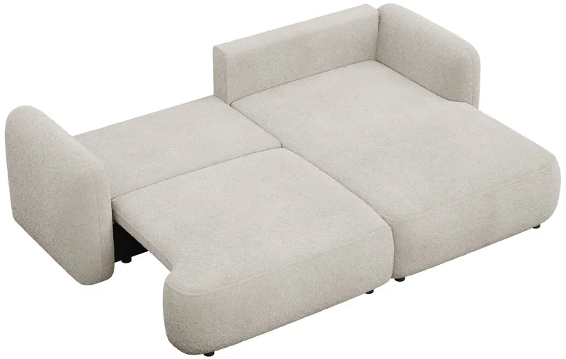 Ecksofa mit Schlaffunktion Tvoya, L-förmig, rechtsseitig, hellbeige Bouclé