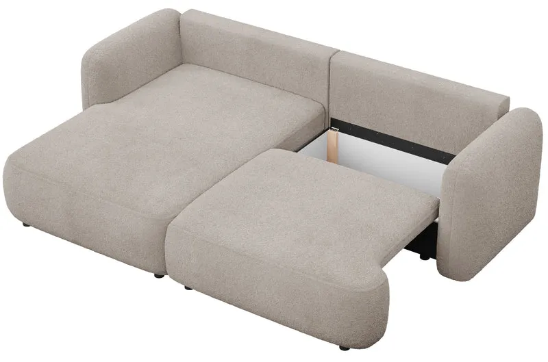 Ecksofa mit Schlafunktion Tvoya, L-förmig, linksseitig, grau-beiges Bouclé