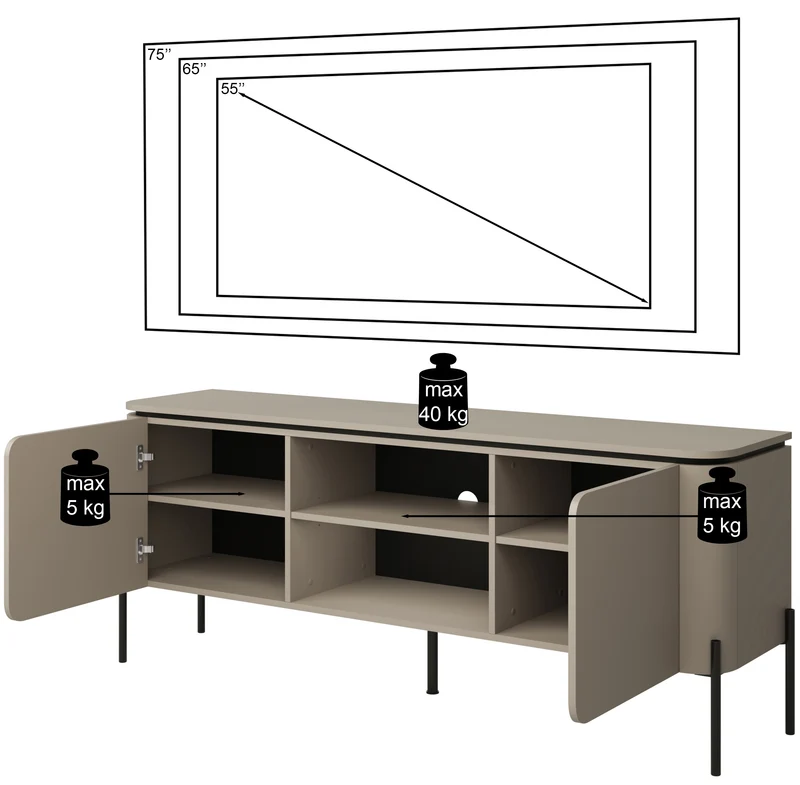 Calderis TV-Schrank mit zwei Türen und zwei Fächern, 163 cm, Congo
