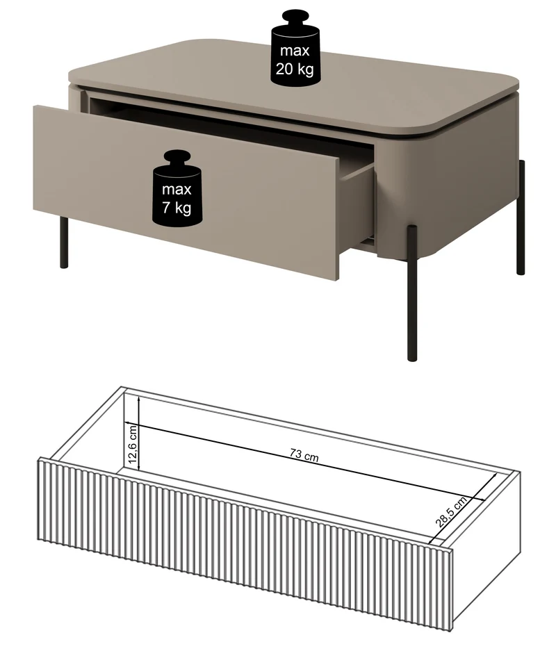 Calderis Couchtisch mit Schublade 98x60 cm Congo