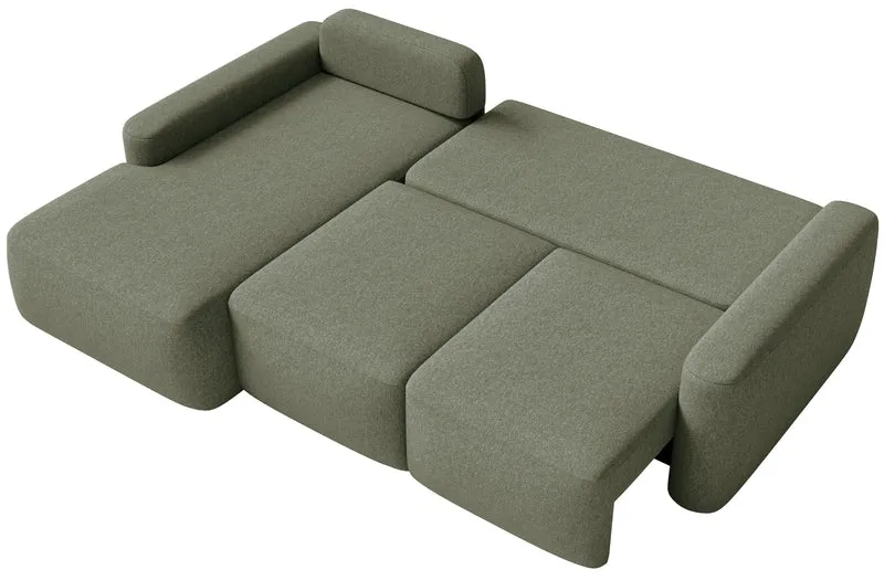 Ecksofa mit Schlaffunktion Carnos Mini, L-förmig, linksseitig, olivgrüner Chenille, leicht zu reinigen