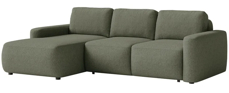 Ecksofa mit Schlaffunktion Carnos Mini, L-förmig, linksseitig, olivgrüner Chenille, leicht zu reinigen