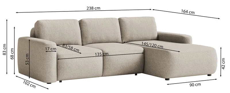 Ecksofa mit Schlaffunktion Carnos Mini, L-förmig, linksseitig, hellgrauer Chenille-Stoff