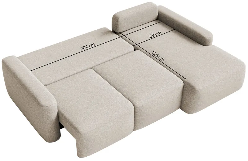 Ecksofa mit Schlaffunktion Carnos Mini, L-förmig, linksseitig, hellgrauer Chenille-Stoff