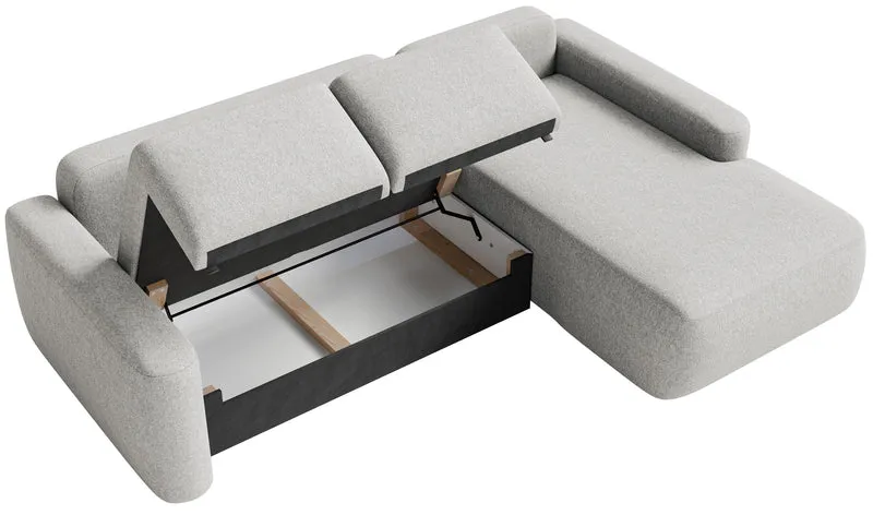 Ecksofa mit Schlaffunktion Carnos Mini, L-förmig, rechtsseitig, grau-beige, pflegeleichter Chenille-Stoff