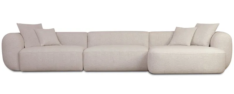 Modulares Ecksofa Baomi, großes L-förmiges, rechtsseitiges, hellbeiges Chenille