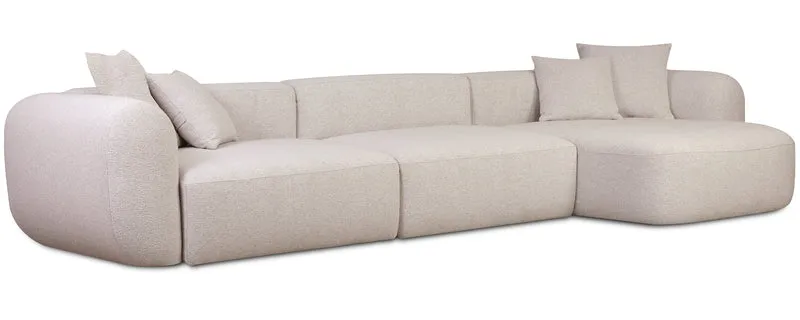 Modulares Ecksofa Baomi, großes L-förmiges, rechtsseitiges, hellbeiges Chenille