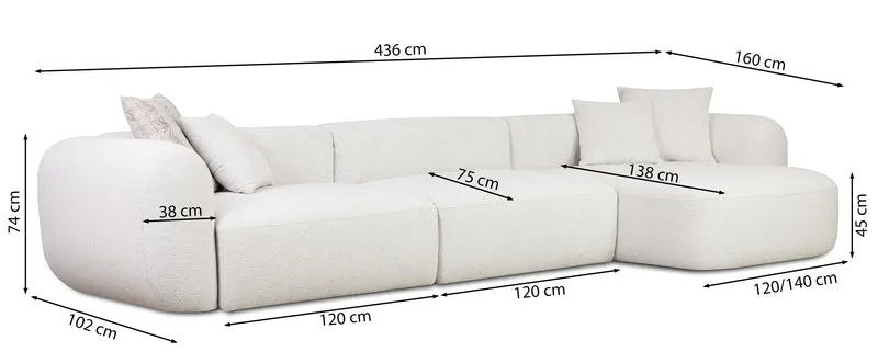 Modulare Eckcouch Baomi, großes L-förmiges Sofa mit Hocker, linksseitig, salbeigrüner Chenille-Stoff