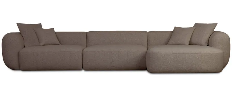 Modulares Ecksofa Baomi, großes L-förmiges, rechtsseitiges Modell mit Hocker, hellbraunes Chenille
