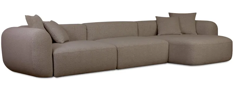 Modulares Ecksofa Baomi, großes L-förmiges, rechtsseitiges Modell mit Hocker, hellbraunes Chenille