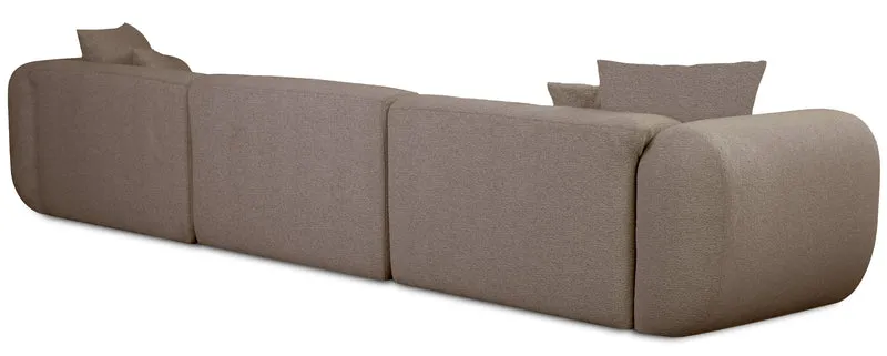 Modulares Ecksofa Baomi, großes L-förmiges, rechtsseitiges Modell mit Hocker, hellbraunes Chenille