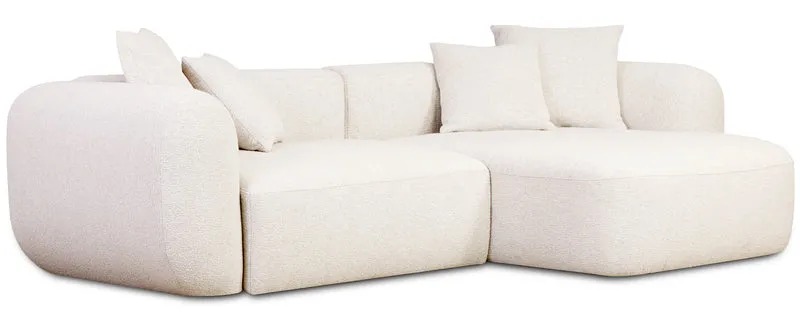 Modulare Eckcouch Baomi L-förmig mit Hocker, rechtsseitig, cremefarbenes Chenille