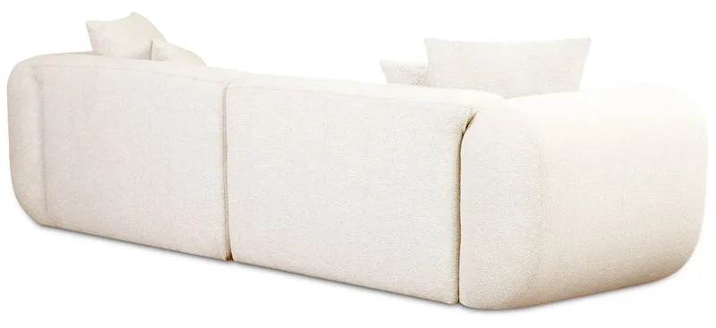 Modulare Eckcouch Baomi L-förmig mit Hocker, rechtsseitig, cremefarbenes Chenille