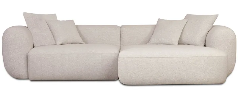 Modulares Ecksofa Baomi L-förmig mit Hocker, rechtsseitig, hellbeige Chenille