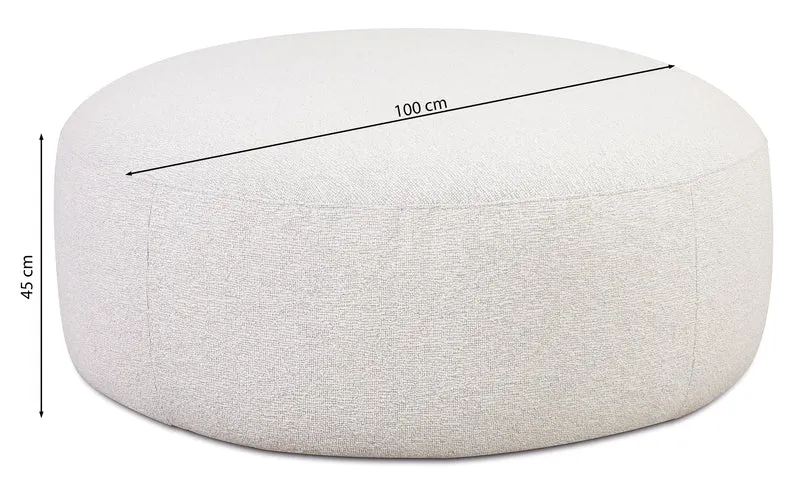 Modulares Baomi Ecksofa in L-Form mit Pouf, rechtsseitig, grau-beige Chenille