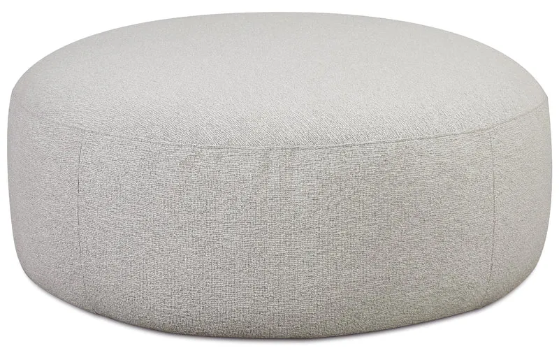 Modulare Baomi Eckcouch in L-Form mit Hocker, rechtsseitig, hellgrauer Chenille-Stoff