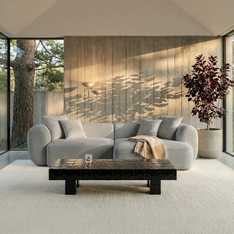 Modulares Ecksofa Baomi, L-förmig, rechtsseitig, hellgrauer Chenille-Stoff