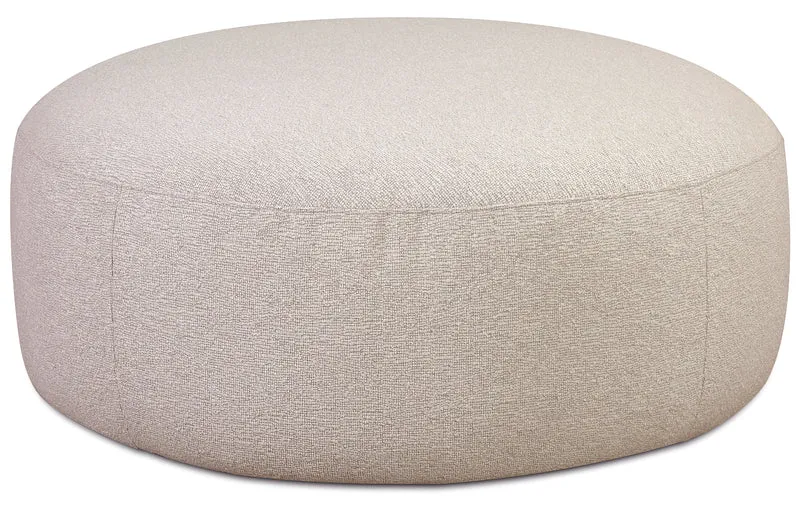 Modulares Ecksofa Baomi L-förmig mit Hocker, rechtsseitig, hellbeige Chenille