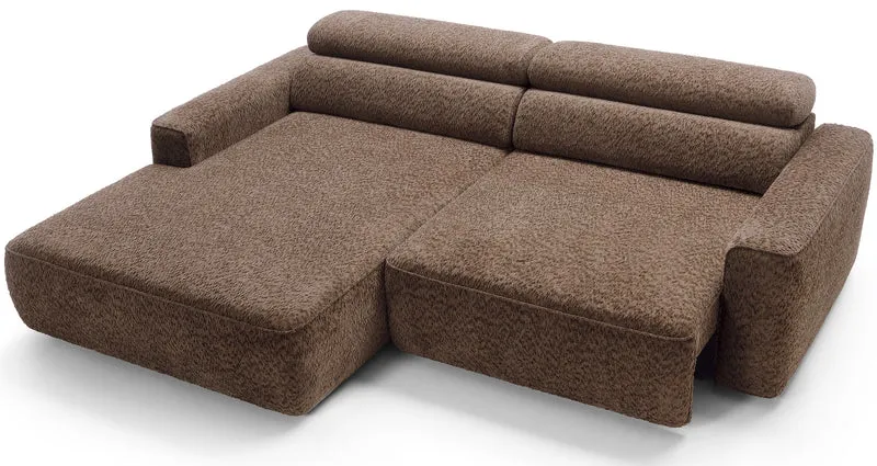 Ecksofa Fando mit elektrisch ausziehbarem Sitz, L-förmig, linksseitig, brauner Chenille-Bezug