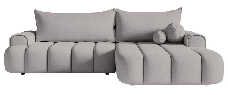 Ecksofa mit Schlaffunktion Dandelino, L-förmig, linksseitig, mit Stauraum, hellbeige Bouclé