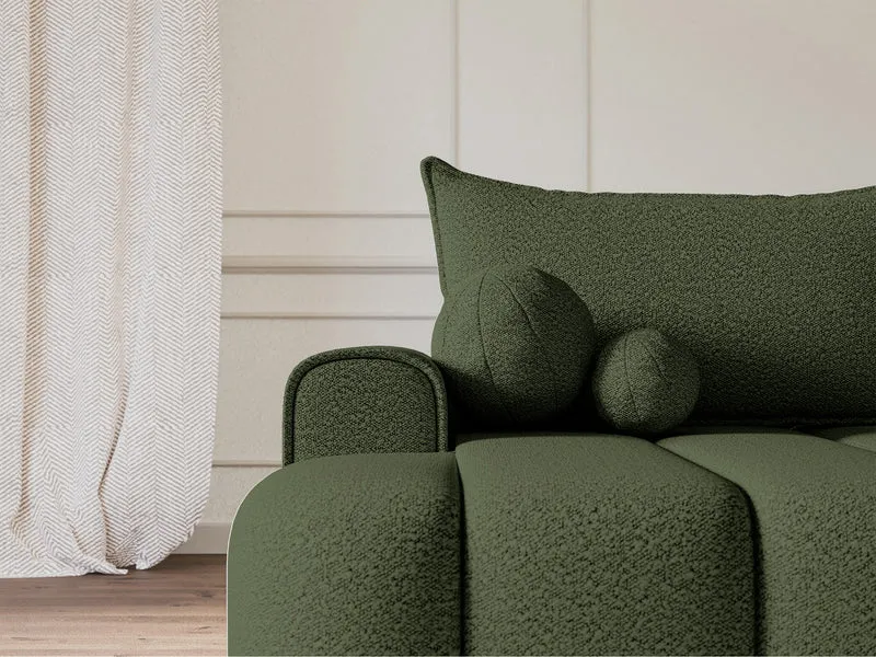 Ecksofa mit Schlafunktion Dandelino, L-förmig, linksseitig, mit Stauraum, khaki Bouclé