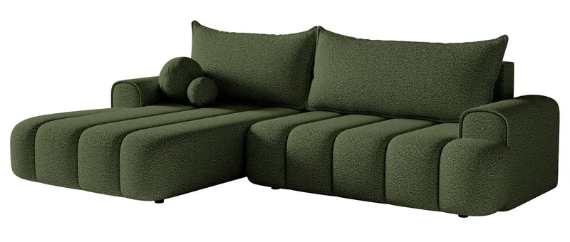 Ecksofa mit Schlafunktion Dandelino, L-förmig, linksseitig, mit Stauraum, khaki Bouclé
