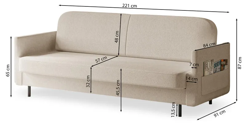 Dreisitziges ausklappbares Sofa Ovelio in hellgrauem, hydrophobem Chenille-Stoff