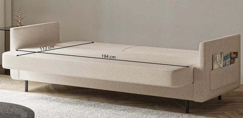 Dreisitziges ausklappbares Sofa Ovelio in hellgrauem, hydrophobem Chenille-Stoff