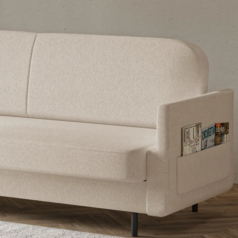 Dreisitziges ausklappbares Sofa Ovelio in hellbeige, hydrophobes Chenille-Gewebe
