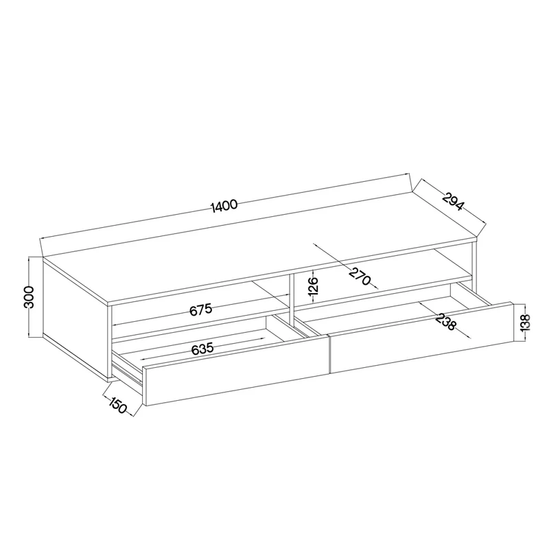TV-Schrank mit zwei Schubladen Rednaw 140 cm Beton mit Beleuchtung