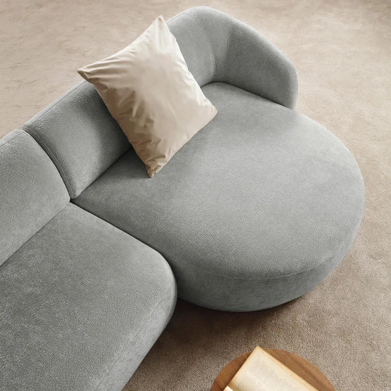 Modulares Ecksofa Bommo L-förmig mit Pouf, rechtsseitig, grauer Chenille-Stoff