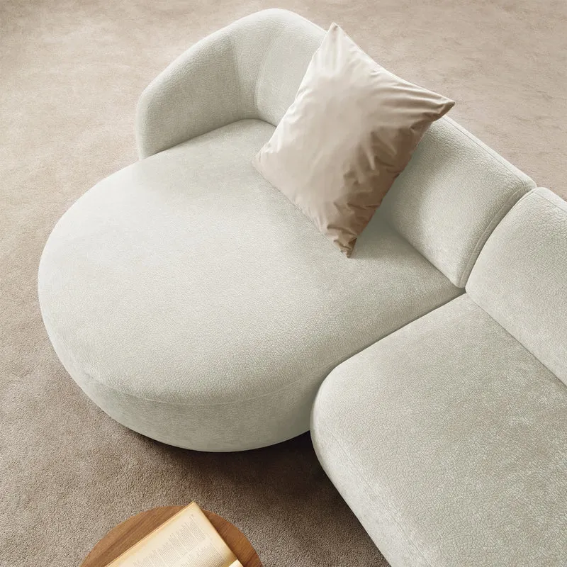 Modulares Ecksofa Bommo L-förmig mit linksseitigem Hocker, cremefarbener Chenillestoff