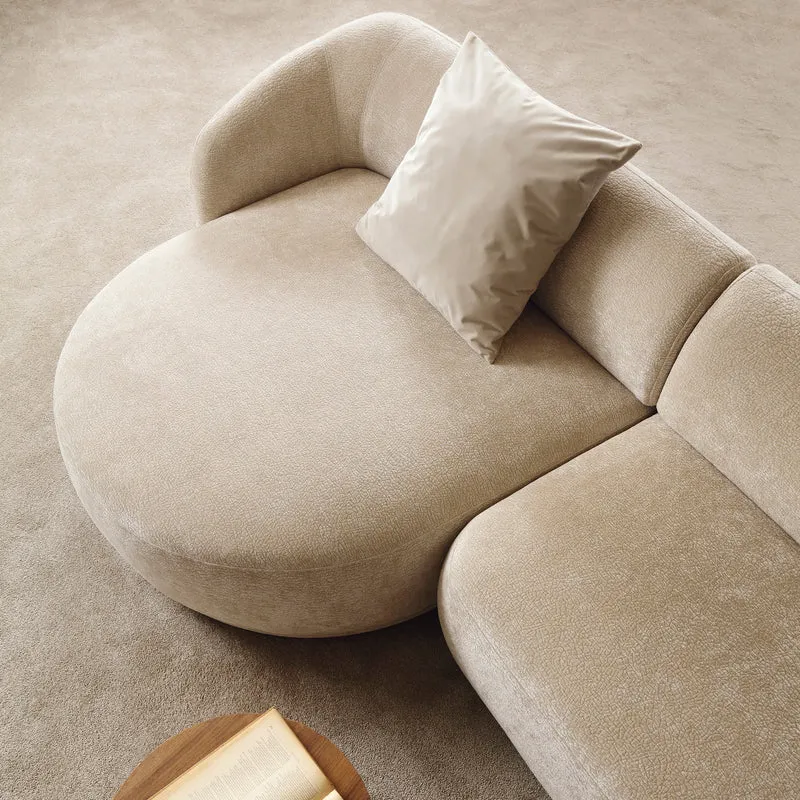 Modulares Ecksofa Bommo L-förmig mit Hocker, linksseitig, beige Chenille